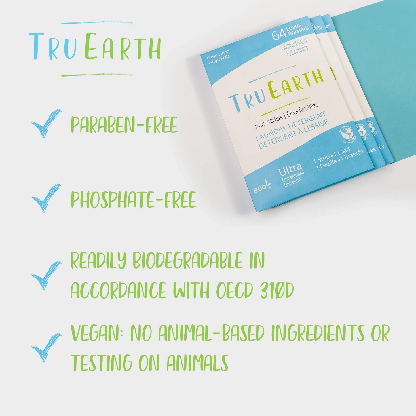 Tru Earth Compact Dry Laundry Detergent Sheets - Up to 128 Loads (64 Sheets) - Paraben-Free - Original Eco-Strip Liquidless Laundry Detergent, Laundry Sheets - Fresh Linen 🍁 All In One Marketplace Canada
