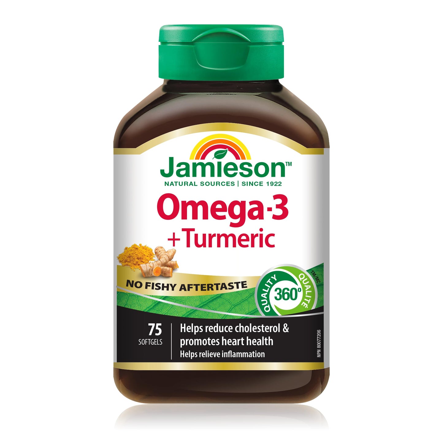 Jamieson Omega-3 + Turmeric Softgels, No Fishy Aftertaste, Supports Heart, Brain, and Joint Health. Fish Oil, Reduces Cholesterol and Inflammation, with EPA and DHA, Gluten-Free, 75 Count, Proudly Canadian 🍁 All In One Marketplace Canada