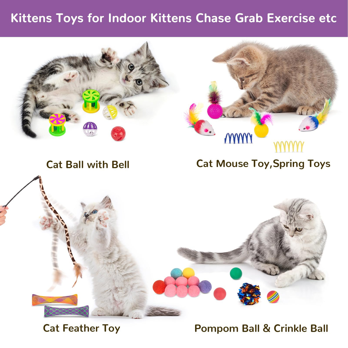 Retro Shaw Cat Toys Set 33 Pack, Cat Play Tunnel for Indoor Cats Kitty, Kitten Toys Include 2 Collapsible Cat Tunnels Tube Tent, Cat Feather Teaser Wand Springs Rainbow Bell Crinkle Ball Mouse Pompom 🍁 All In One Marketplace Canada