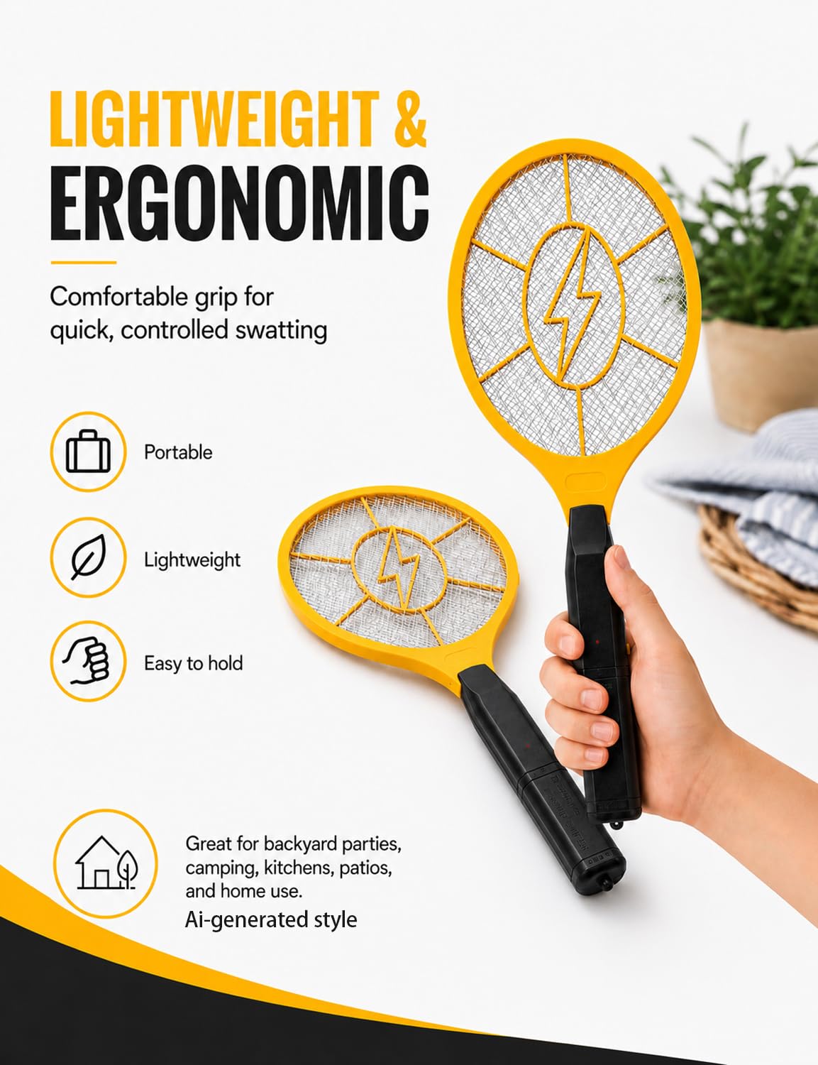 2 Pack Electric Fly Swatter, Bug Zapper Racket for Indoor Pest Control, Handheld Insect Killer Bat Battery Powered Electric Mosquito Swatter for Outdoor and Home 🍁 All In One Marketplace Canada