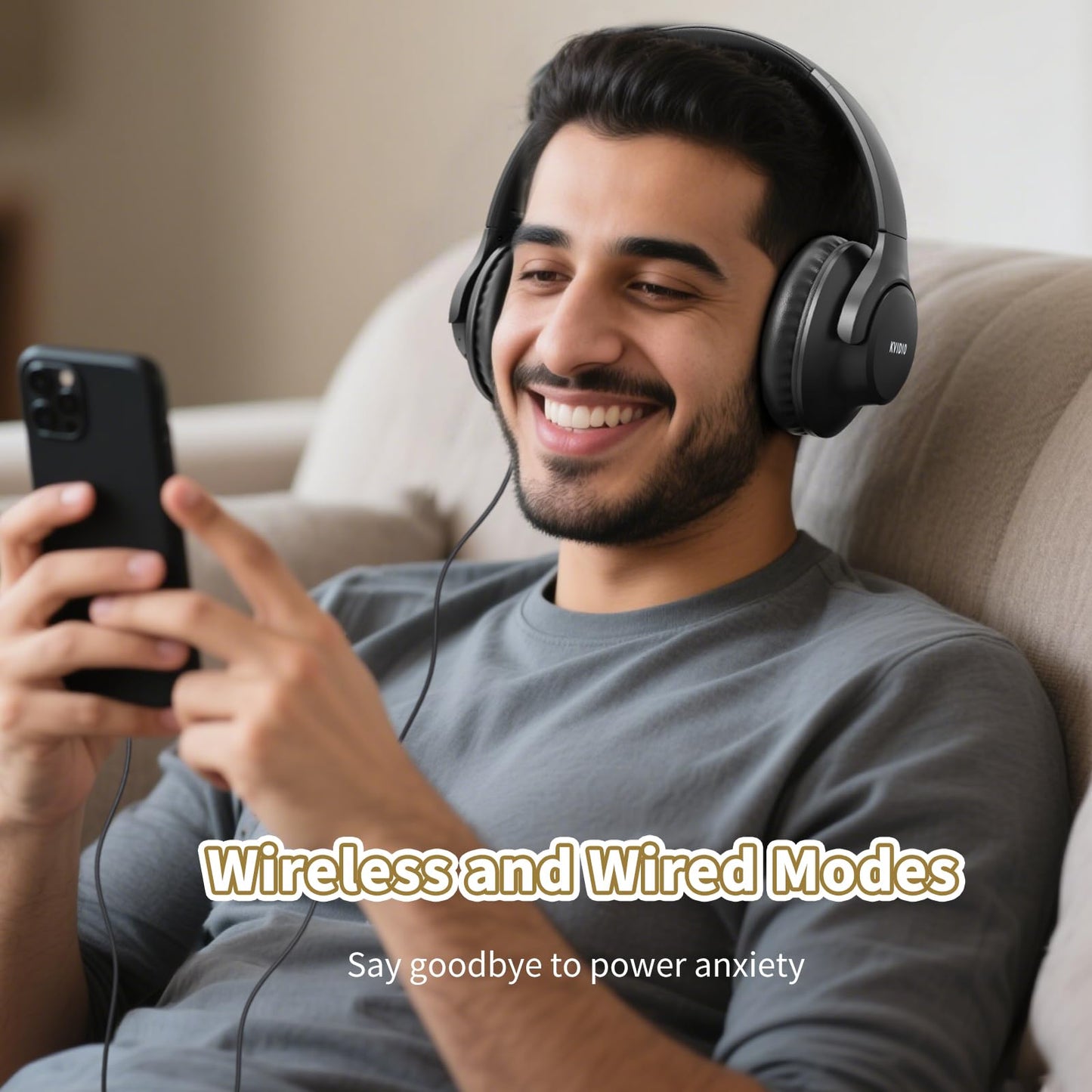 KVIDIO Bluetooth Headphones Over Ear, 65 Hours Wireless Headphones with Microphone, Foldable Lightweight HiFi Stereo Headset with Deep Bass Headphones for Travel Work Laptop PC Cellphone 🍁 All In One Marketplace Canada