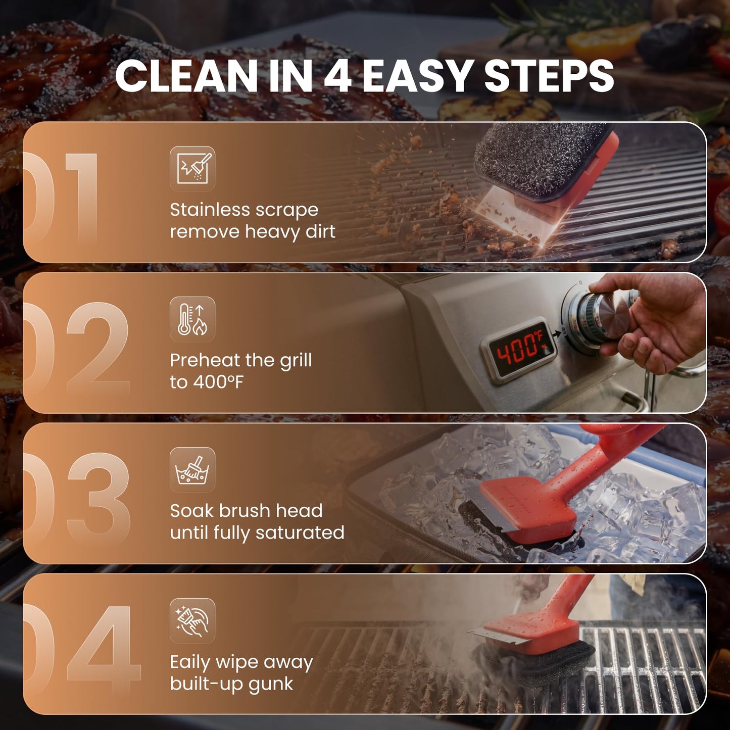 ThermoMaven BBQ Grill Brush Bristle Free - 17" Safe Steam Grill Cleaner Brush with Scraper and 3 Brush Heads for Porcelain/Gas/Charcoal Grill Outdoor Grill Barbecue Cleaner 🍁 All In One Marketplace Canada
