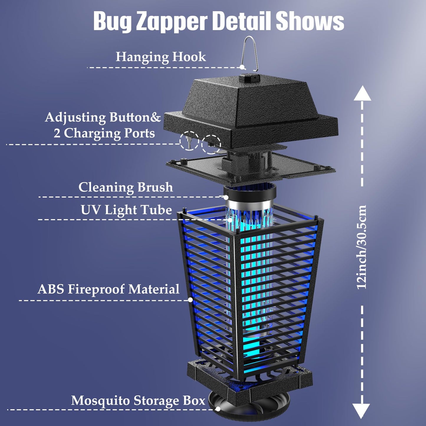 PALONE Bug Zapper with 4500V, USB-C and Solar Panel Dual Charging, Waterproof Bug Zapper with 7.5W Solar Charging Panel, Suitable for Camping Outdoor 🍁 All In One Marketplace Canada