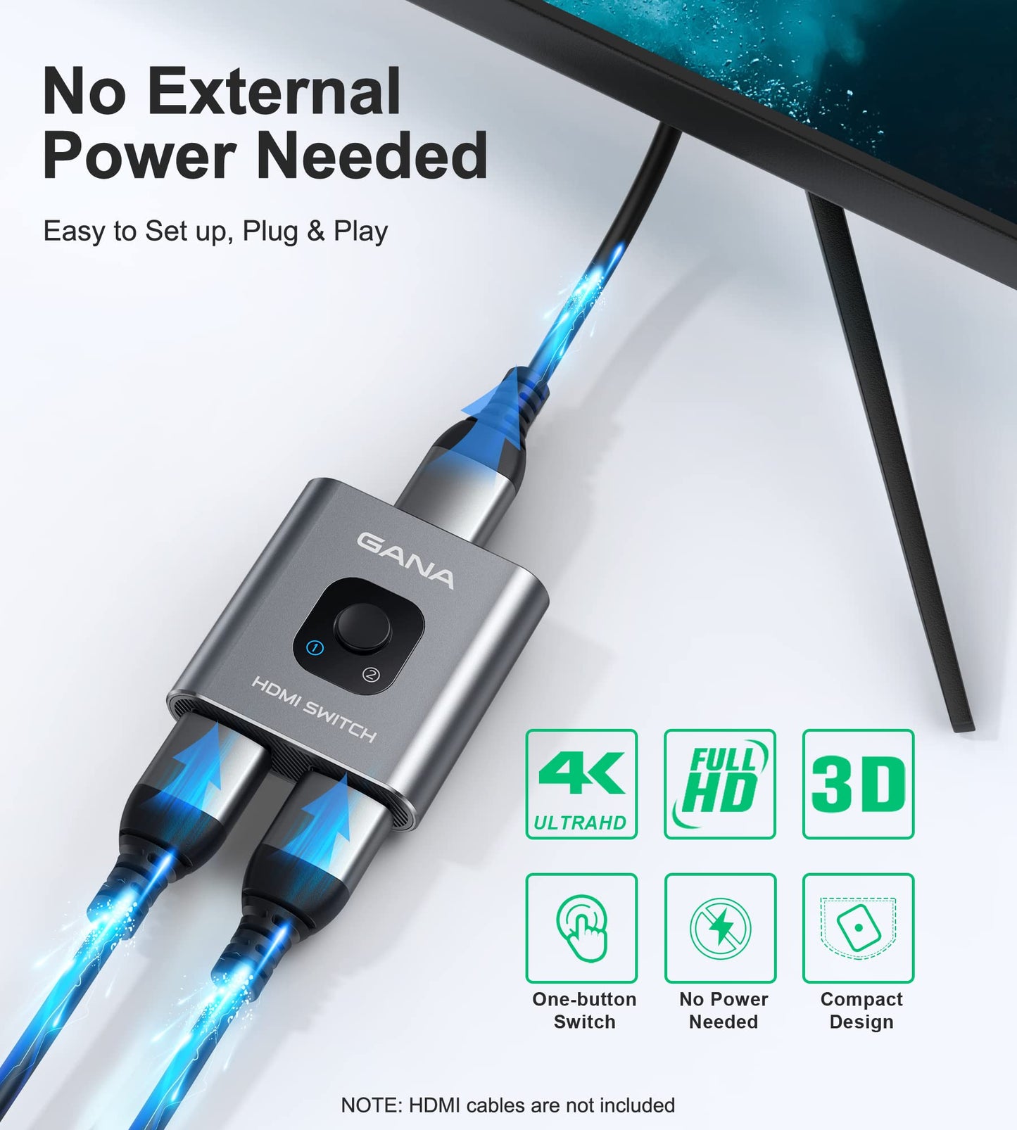 HDMI Switch 4K HDMI Splitter - Gana Prime Aluminum Bi-Directional HDMI Switcher 1 in 2 Out (Single Display) or 2 Input 1 Output, Supports 4K 3D HD 1080P for Xbox PS4 Roku HDTV etc. （Grey… 🍁 All In One Marketplace Canada