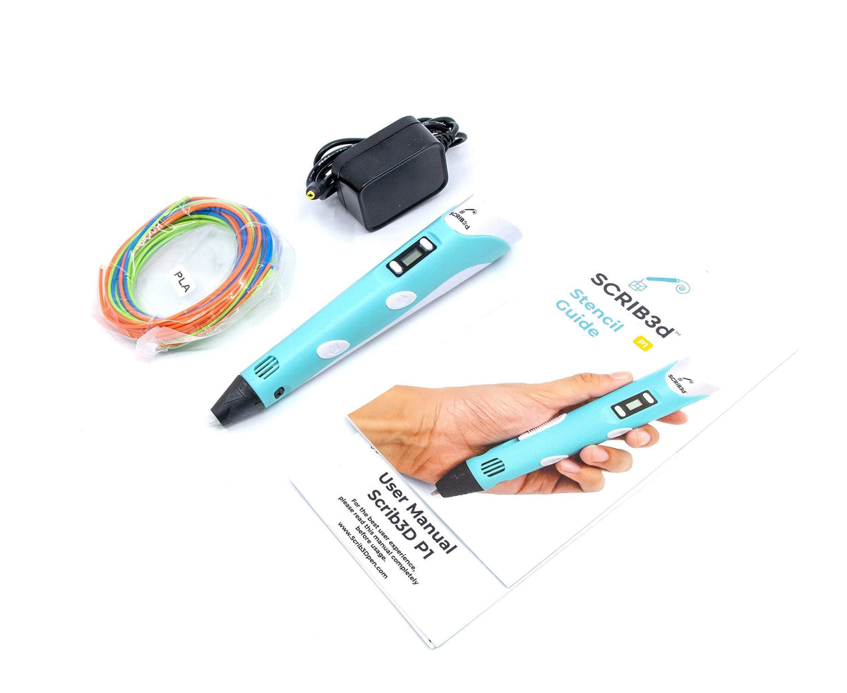 SCRIB3D P1 3D Printing Pen with Display - Includes 3D Pen, 3 Starter Colors of PLA Filament, Stencil Book + Project Guide, and Power Adapter 🍁 All In One Marketplace Canada