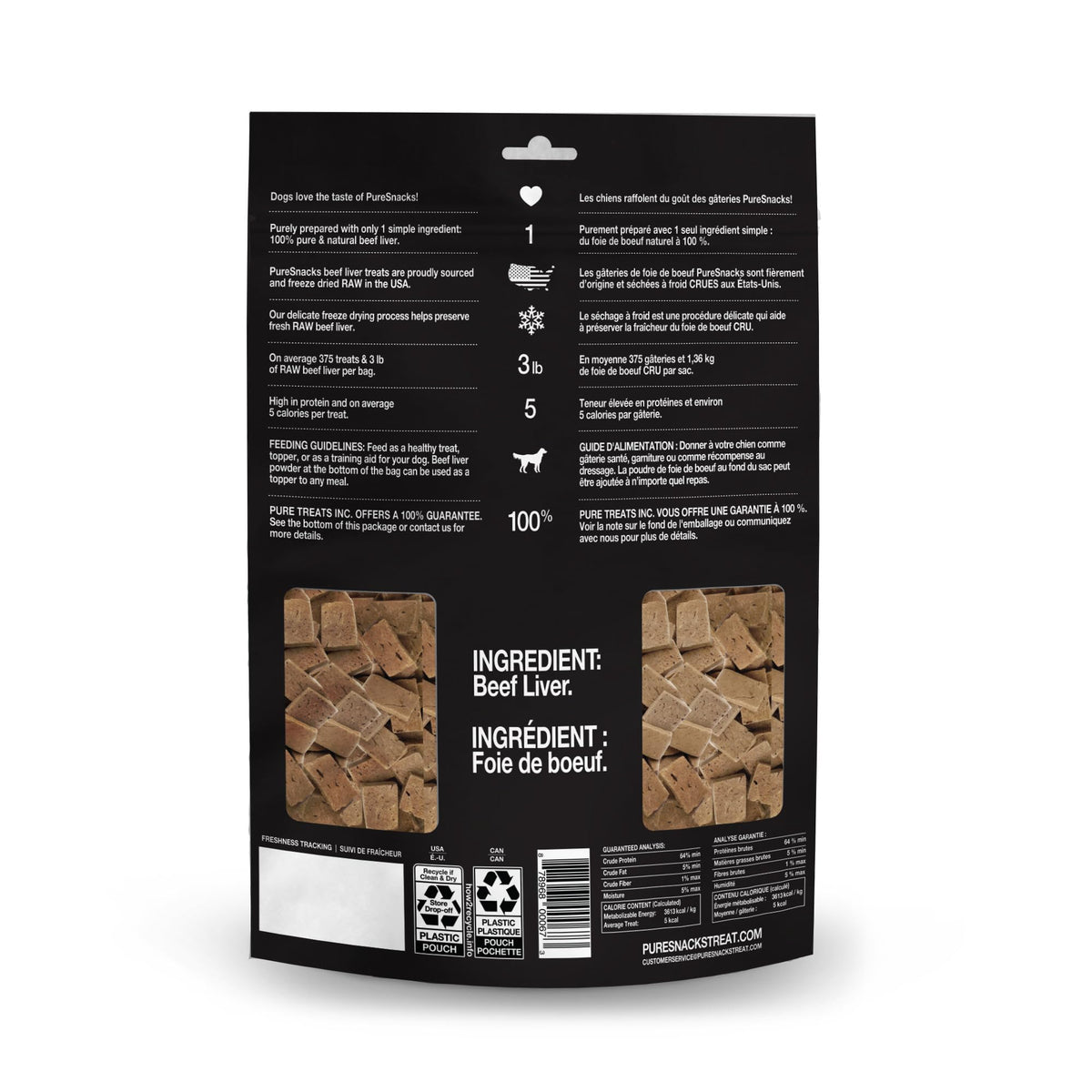PureSnacks Freeze Dried Beef Liver Dog Treats 14.4oz (410g) | 1 Ingredient | Freeze Dried in the USA | Packaged and Prepared in Canada 🍁 All In One Marketplace Canada