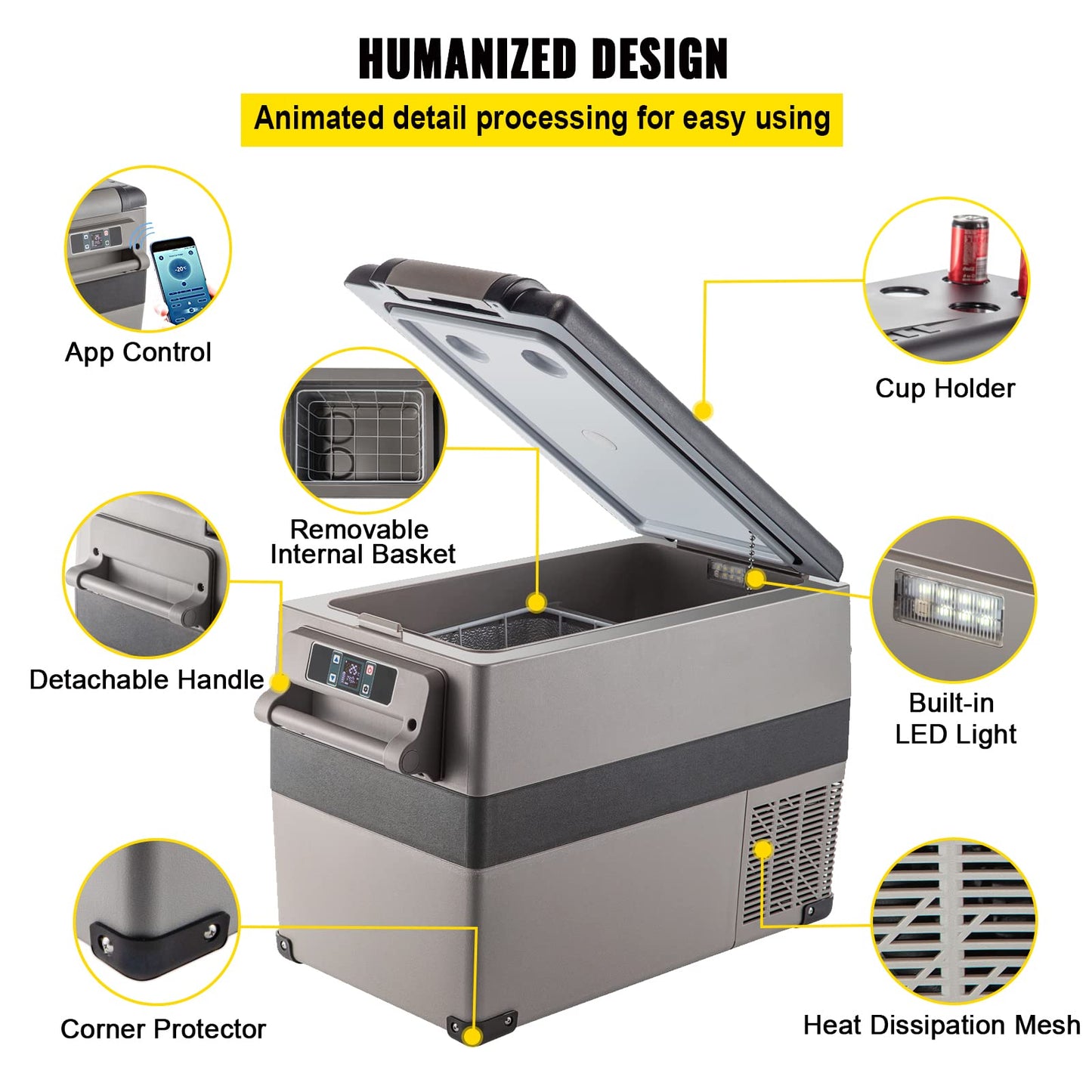 VEVOR 45L Portable Car Refrigerator 48 Quart LG Compact RV Fridge 12/24V DC & 110-240V AC Vehicle Car Truck Boat Mini Electric Freezer for Driving Travel Fishing Outdoor and Home Use -4°F-68°F, Grey 🍁 All In One Marketplace Canada