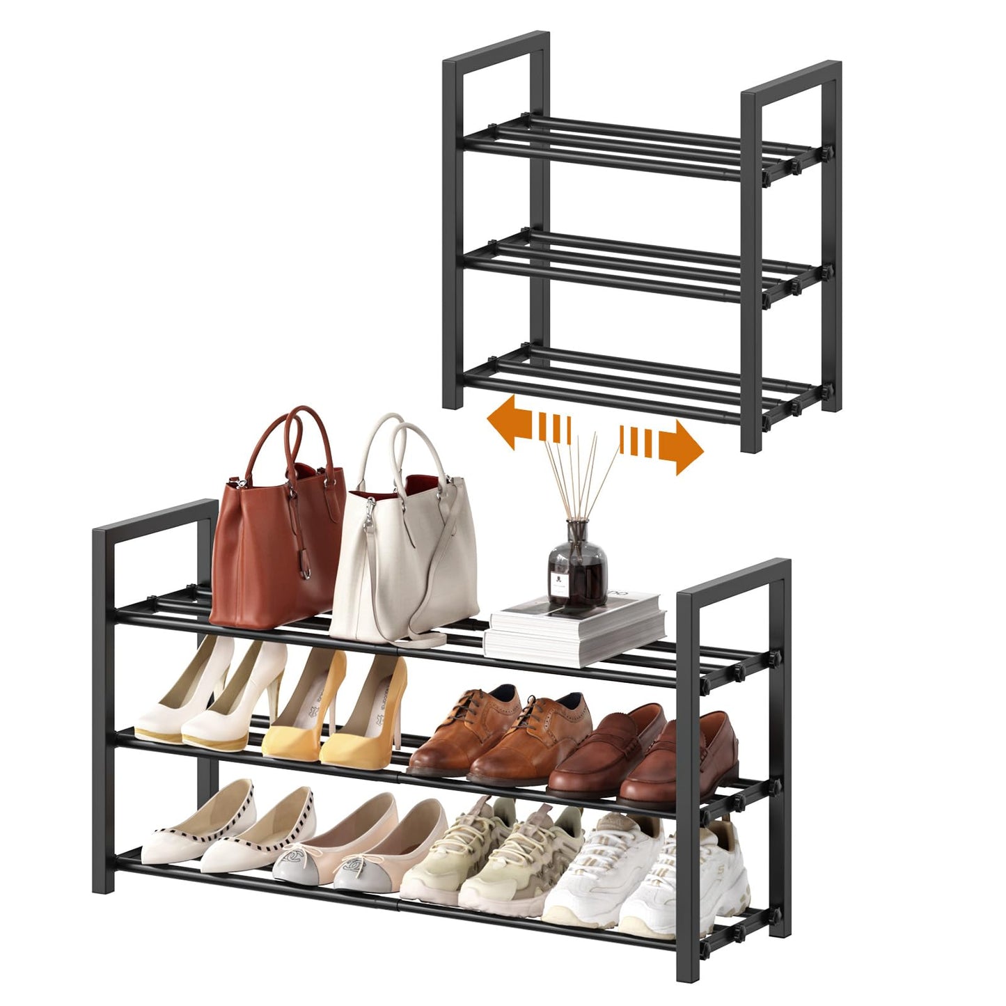 Roylvan 3-Tire Expandable Shoe Rack, 17"-31" Adjustable Stackable Free Standing Shoe Shelf Storage Fits 6-12 Pairs Shoes, Heavy Duty Reinforced Metal Shoes Organizer for Closet Entryway Doorway Dorm 🍁 All In One Marketplace Canada