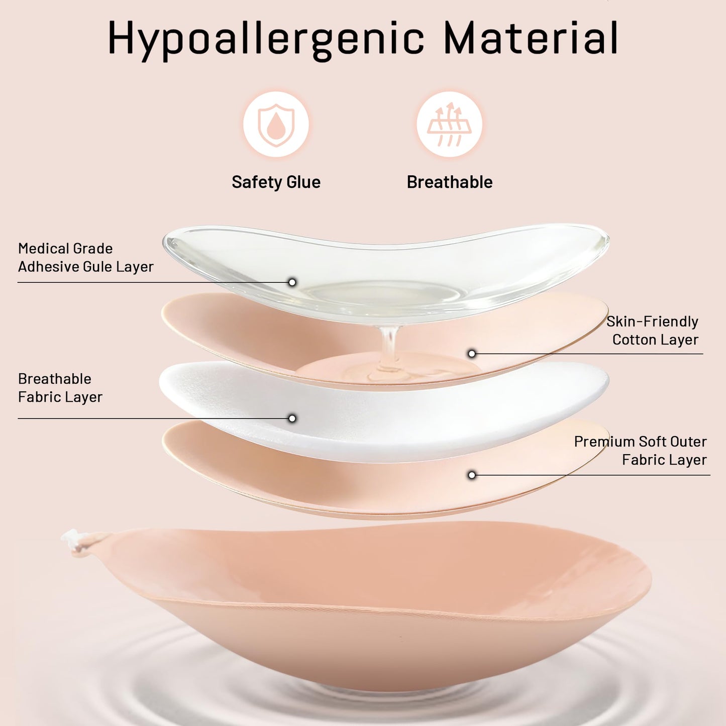GKHWON Adhesive Bra Strapless Backless Invisible Push Up Sticky Bra with Silicone Nipple Covers Reusable Beige+Black B 🍁 All In One Marketplace Canada