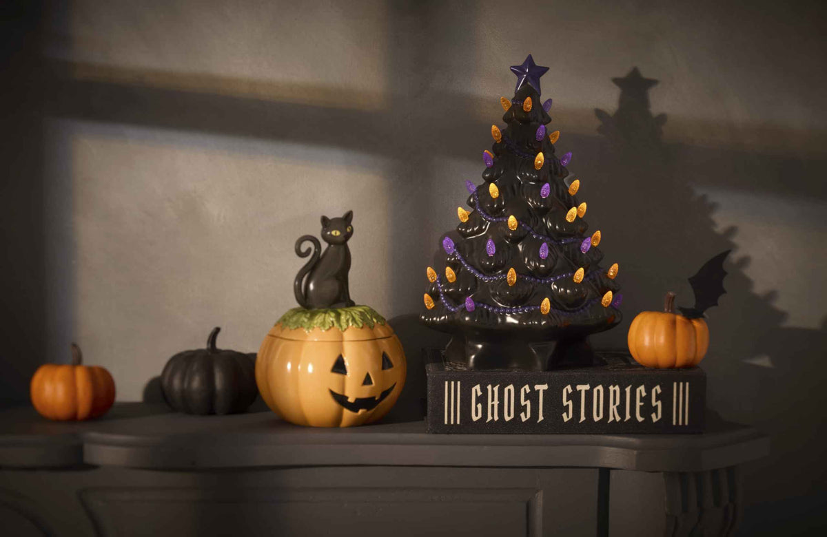 Lenox Treasured Traditions Black Light-Up Tree Halloween Christmas Figurine