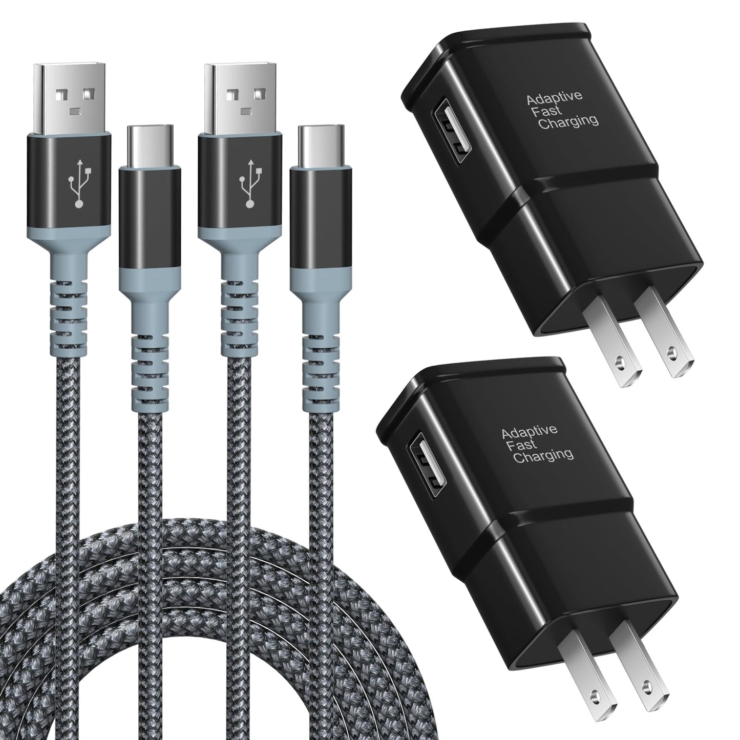 Adaptive Fast Charger and USB-C Cable 10ft(3m), Excgood Type C Cable Fast Charging Compatible with Galaxy A16/A15/A13/A14/A03s, S25 Ultra/S24/S23/S22/S20/S8/9+/10e,Note, Android Phone (2Pack Black) 🍁 All In One Marketplace Canada