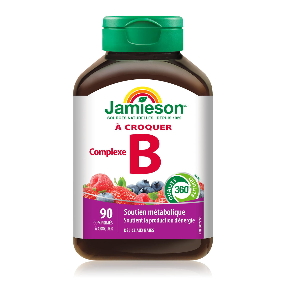 Jamieson Vitamin B Complex, 90 Chewable Tablets, Natural Berry Flavour. Naturally Energizing, Supports Metabolism, Provides Folate. Vegetarian, No Artificial Flavours, Colours or Preservatives 🍁 All In One Marketplace Canada