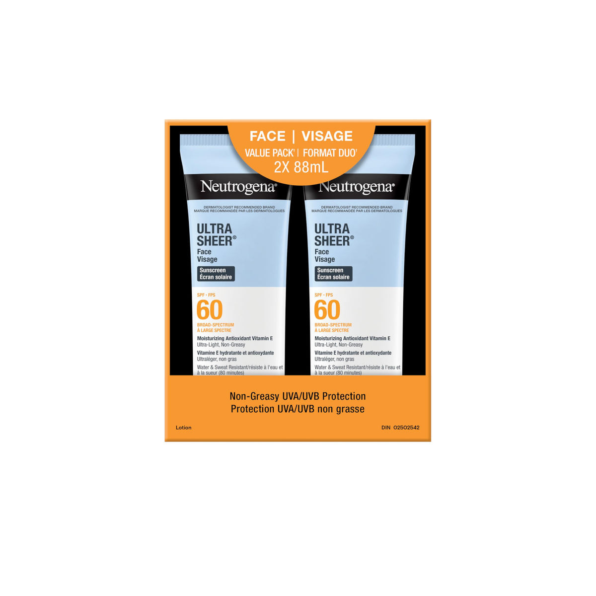 Neutrogena Ultra Sheer Face Sunscreen SPF 60, non-greasy, lightweight, 88 mL (Twin Pack) 🍁 All In One Marketplace Canada