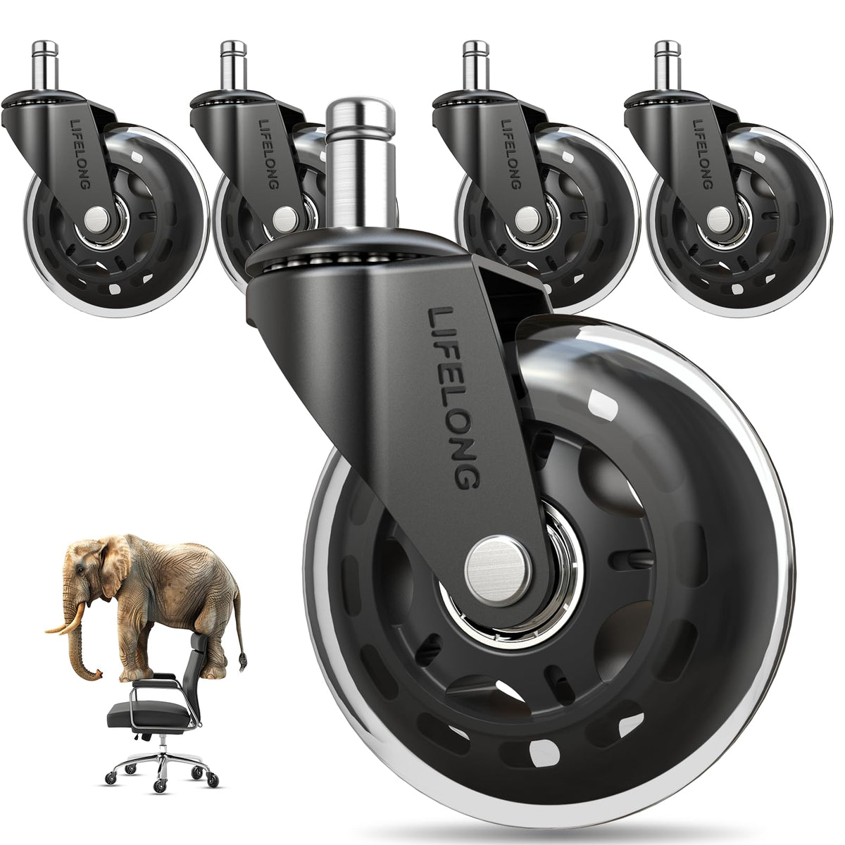 Lifelong Office Chair Wheels Replacement Rubber Chair Casters for Hardwood Floors and Carpet, Set of 5, Heavy Duty Casters for Chairs to Replace Office Chair Mats - Fits 98% 🍁 All In One Marketplace Canada