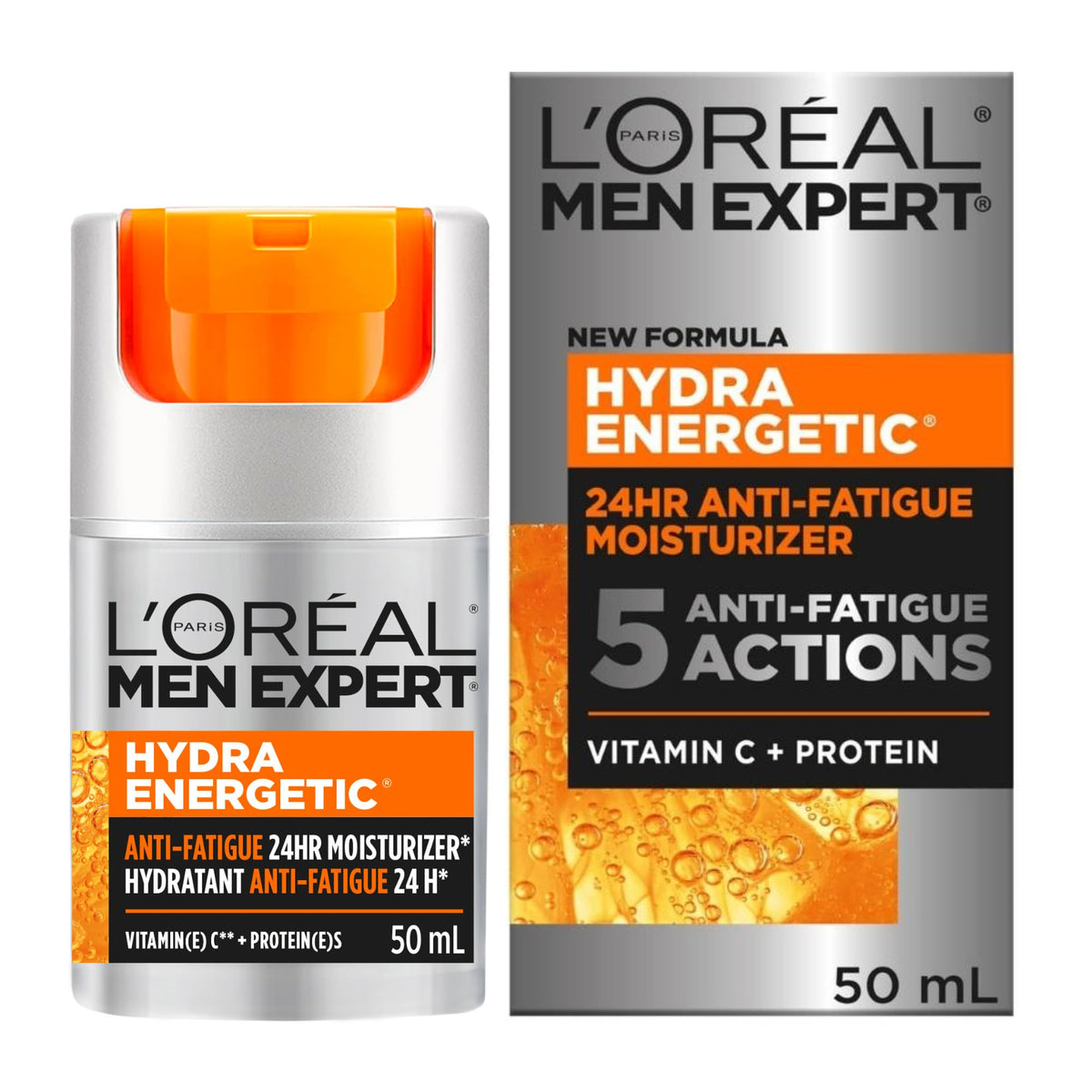L’Oréal Paris Men Expert Anti Fatigue Daily Moisturizer for Men with Vitamin C & Protein, 24HR Non Greasy Hydration, For Dry and Dull Skin, Reduces look of fine lines & dark circles, Hydra Energetic, 50ml 🍁 All In One Marketplace Canada