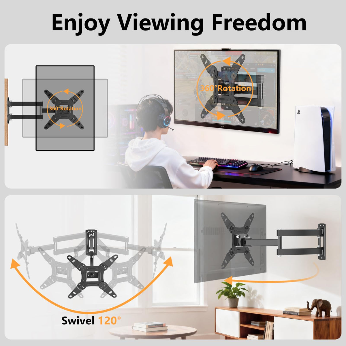 Full Motion Articulating TV Wall Mount Bracket with Swivel Tilt Extension & Rotation, Adjustable Arms for 13-42 Inch Flat/Curved LED LCD TVs & Monitors, Max 44lbs VESA 200x200mm 🍁 All In One Marketplace Canada