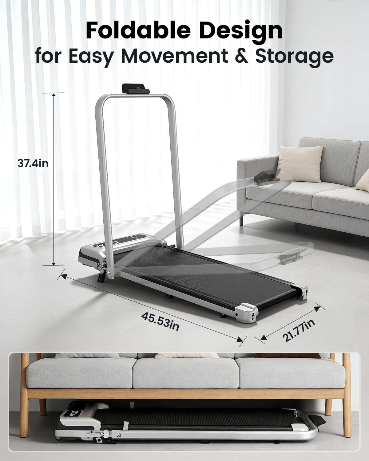 Yagud Walking Pad with 8% Incline, 3 in 1 Treadmill for Home & Office, 2.5HP Under Desk Treadmill with Handle, Portable Treadmill with Remote Control & Led Display, No Installation 🍁 All In One Marketplace Canada