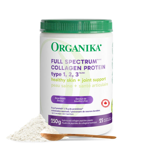 Organika Canadian-Made Full Spectrum Collagen Type 1, 2, 3- Bovine, Marine, and Chicken Collagen Combination- Joint Support, Gut Health Support- Mild Bone Broth Flavour, 250g 🍁 All In One Marketplace Canada