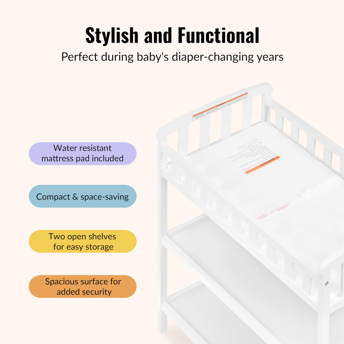 Dream On Me Emily Changing Table In White, Comes With 1" Changing Pad, Features Two Shelves, Portable Changing Station, Made Of Sustainable New Zealand Pinewood 🍁 All In One Marketplace Canada