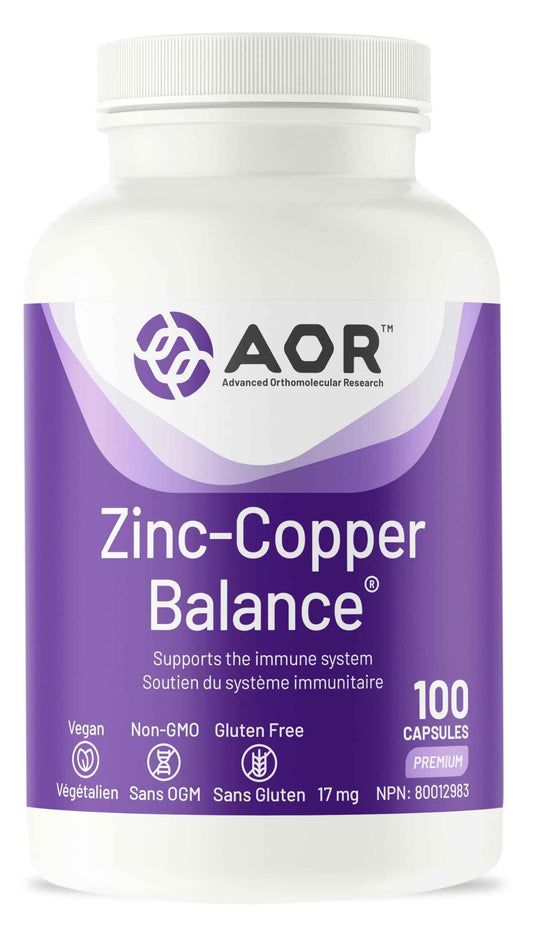 AOR Zinc Copper Balance 17mg, 100 V-Caps, 100-Day Supply - Nutrient Support for Skin, Hair, Bone & Overall Wellness, NON-GMO & Gluten-Free, Easy-to-Swallow, Zinc & Copper Supplements for Men & Women 🍁 All In One Marketplace Canada