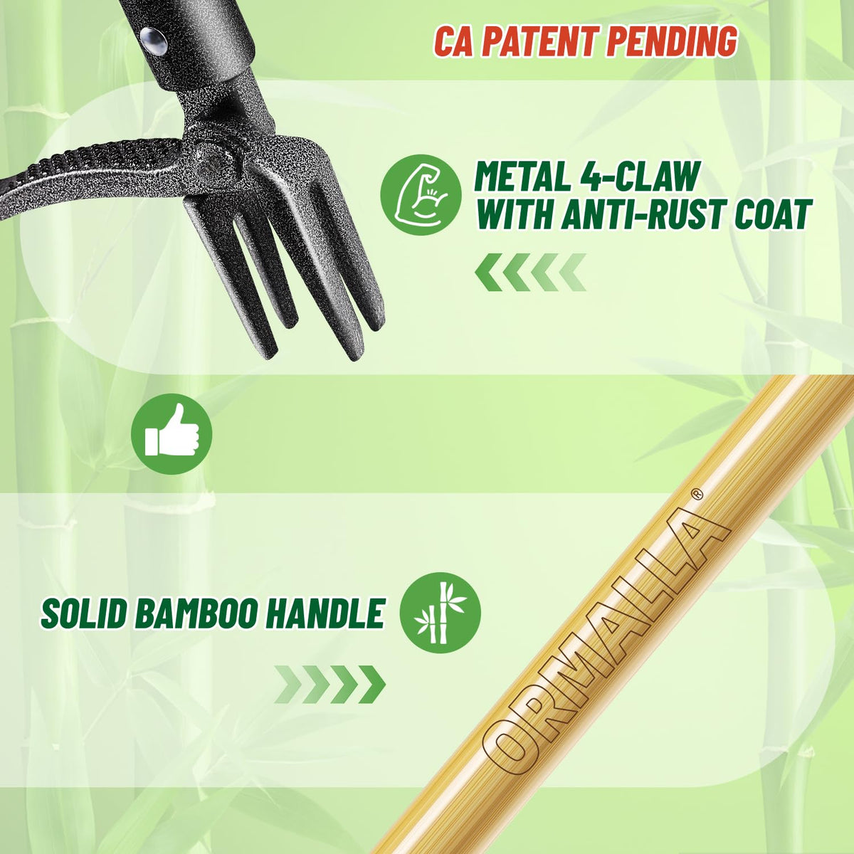 ORMALLA Weed Puller, 43.7in Long Handle Weed Remover, Dandelion Removal Tool, Natural Bamboo Handle and 4 Claws, Stand Up Garden Weed Root Remover, Pet Friendly (43.7in) 🍁 All In One Marketplace Canada