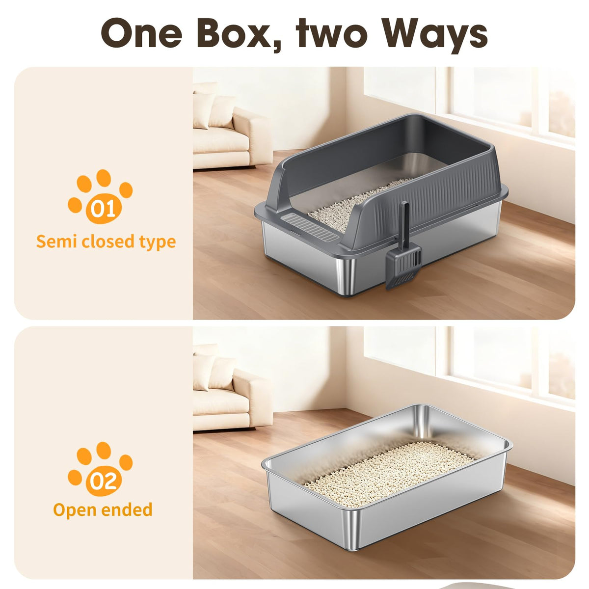 XL Stainless Steel Cat Litter Box with High Sides Lid, Large Litter Box for Big&Multiple Cats, Metal Kitty Litter Boxes with Anti-Leakage Enclosure,Non-Stick,Scoop Included 🍁 All In One Marketplace Canada