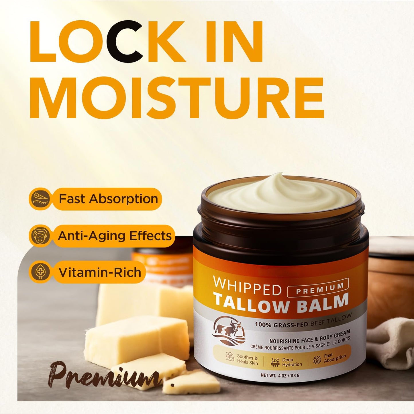Beef Tallow Skincare Moisturizer for Face: 100% Grass-Fed Beef Tallow Balm - All Natural Tallow Face Cream Soft Smooth for Eczema and Dry Skin 4oz 🍁 All In One Marketplace Canada