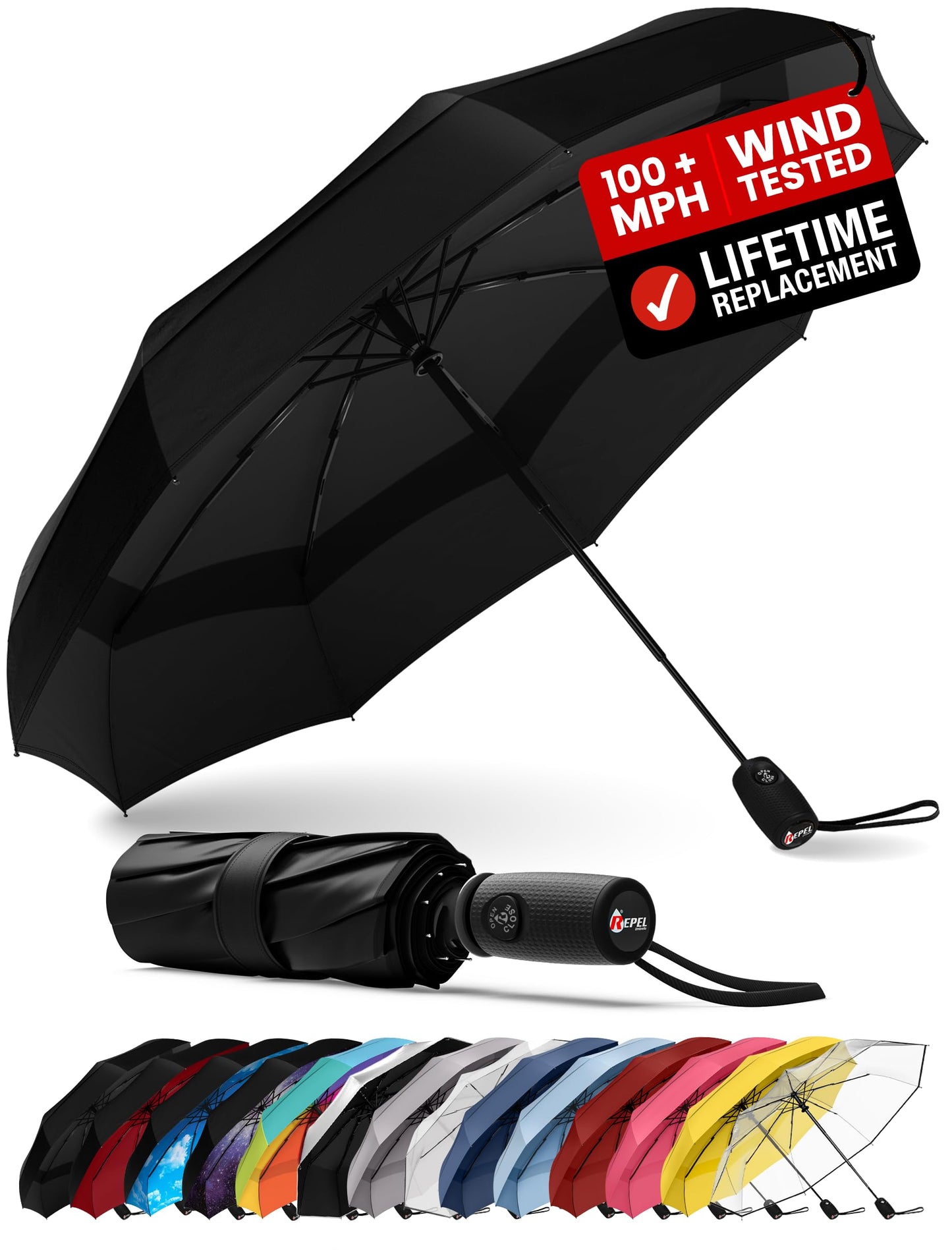 Repel Windproof Travel Umbrella - Compact & Withstands Winds up to 100MPH, Strongest Premium Auto Folding Umbrella for Rain and Sun - Durable, Light & Portable for Women & Men, Fits Backpack & Cars 🍁 All In One Marketplace Canada