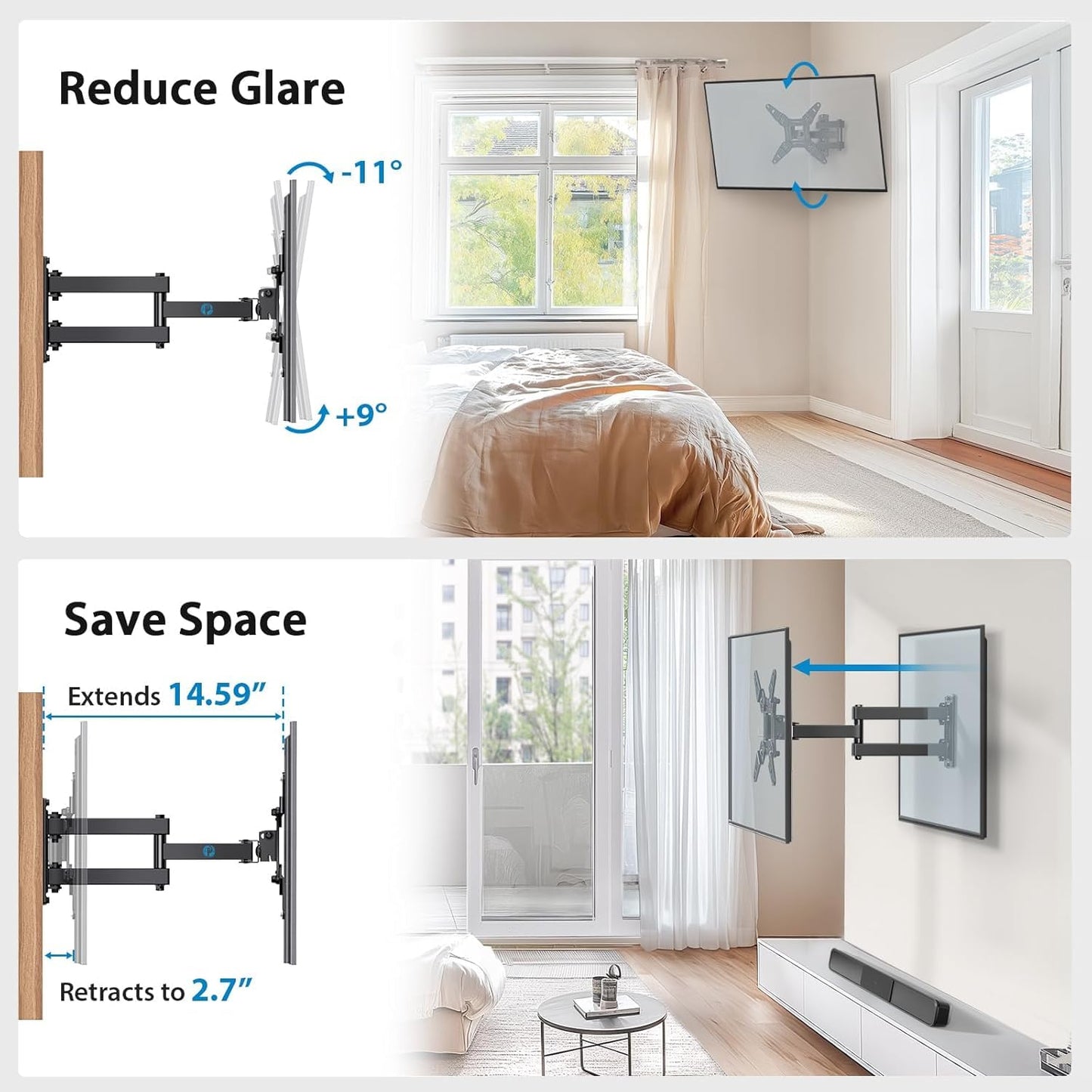 Pipishell Full Motion TV Wall Mount for 13-43 Inch LED LCD Flat Curved Screen TVs & Monitors, Max VESA 200x200mm up to 44lbs, Swivel TV Mount Wall Bracket with Rotation Swivel Tilt Extension, PISF1 🍁 All In One Marketplace Canada