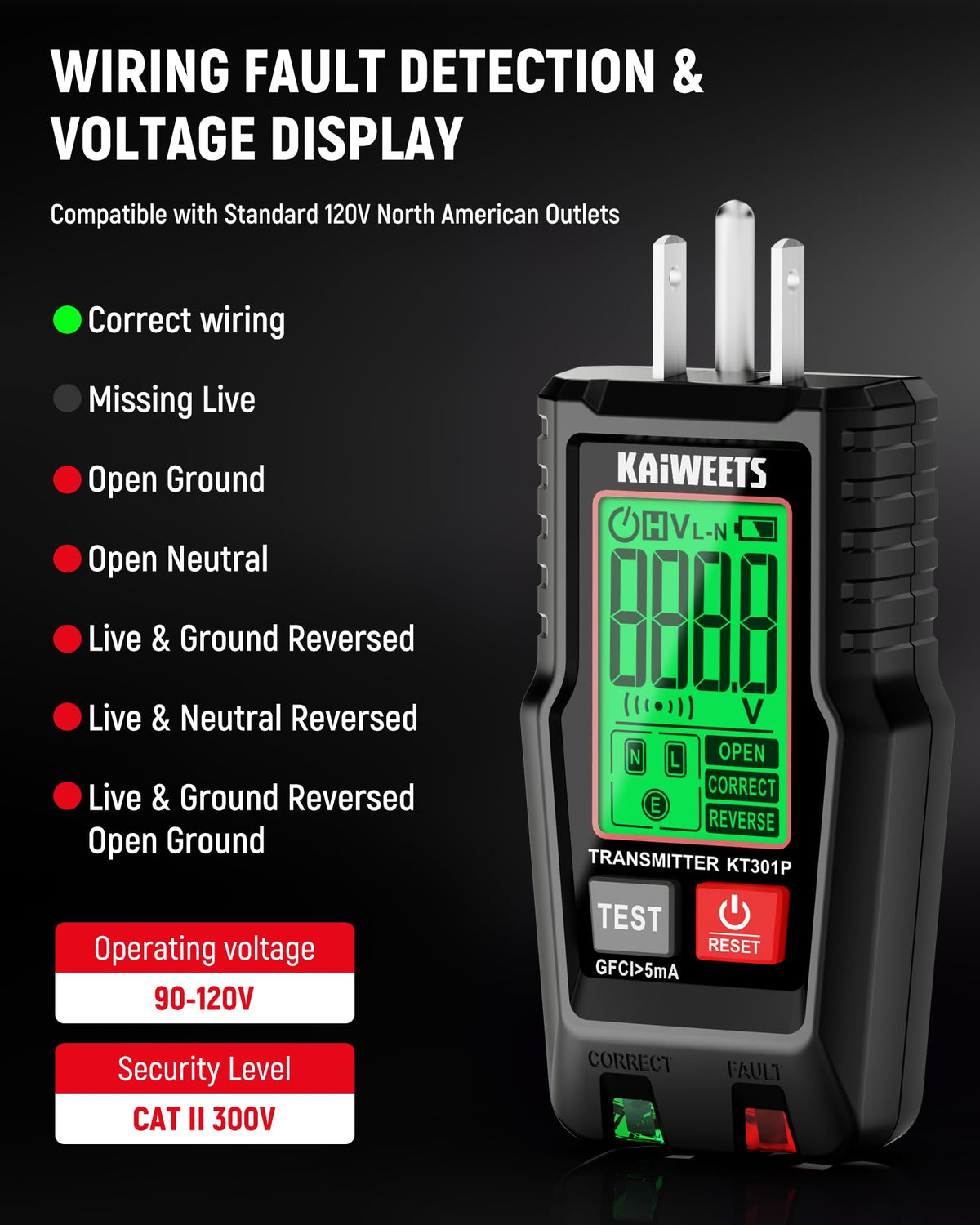 KAIWEETS Circuit Breaker Finder with LCD Display, GFCI Outlet Tester, Electrical Circuit Tracer Tool with NCV Test & Flashlight, Includes Carrying Case and Adapters- KT301P 🍁 All In One Marketplace Canada