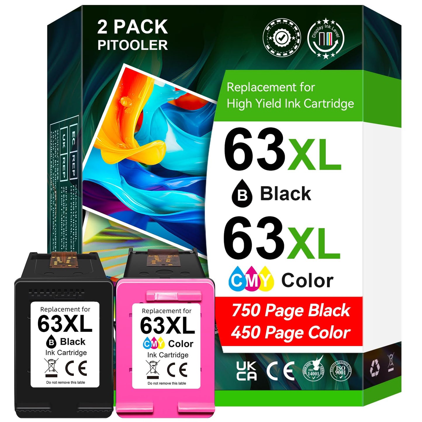 63XL Ink Cartridge Black/Colour Compatible for HP 63 Ink Cartridges Compatible for Envy 4520 4522 3634 OfficeJet 3830 4650 5252 5258 5260 DeskJet 3636 1111 3630 Printer 🍁 All In One Marketplace Canada
