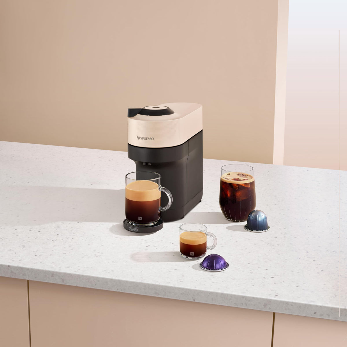 Nespresso Vertuo Pop+ Single Serve Coffee and Espresso Machine by De Longhi, Sand Beige 🍁 All In One Marketplace Canada