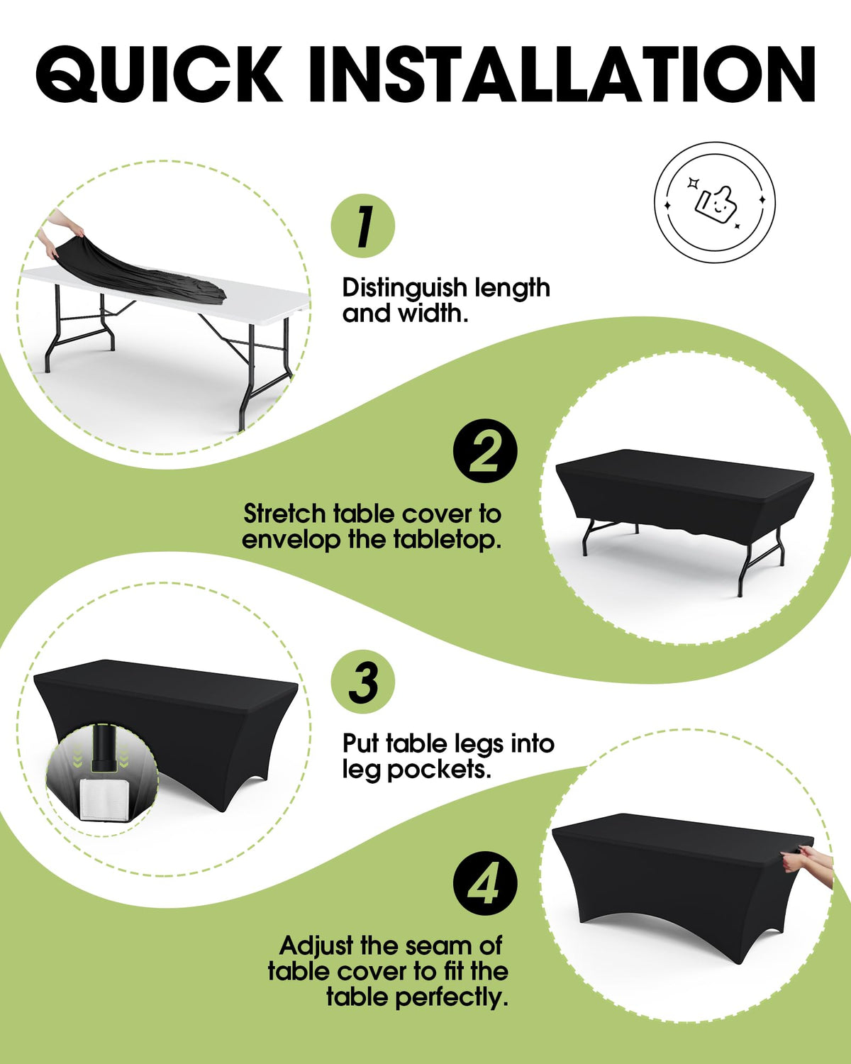 Pureegg Spandex Tablecloth 6ft - 2 Pack, Fitted and Tight Table Cloth for Rectangular Table, Wrinkle-Free and Stretch Table Cover for Party, Wedding, and Banquet, Black, 72" L x 30" W x 30" H 🍁 All In One Marketplace Canada