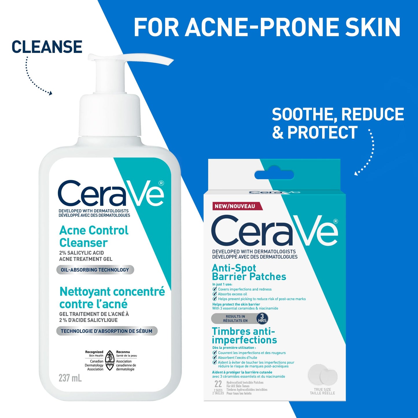 CeraVe Spot Barrier Patches, Hydrocolloid Acne Spot Patch with Niacinamide & 3 Essential Ceramides, Invisible on All Skin Tones, for Acne-Prone & Sensitive Skin, 22 count 🍁 All In One Marketplace Canada