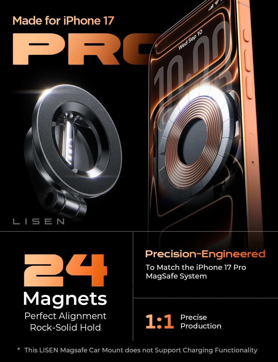 LISEN for MagSafe Car Mount, [24 Strong Magnet] 360° Rotation Magnetic Phone Holder Car Support Cellulaire Auto iPhone Car Holder Mount Dash Phone Mount for iPhone 17 Pro Max Air 16 Plus 15 14 13 12 🍁 All In One Marketplace Canada