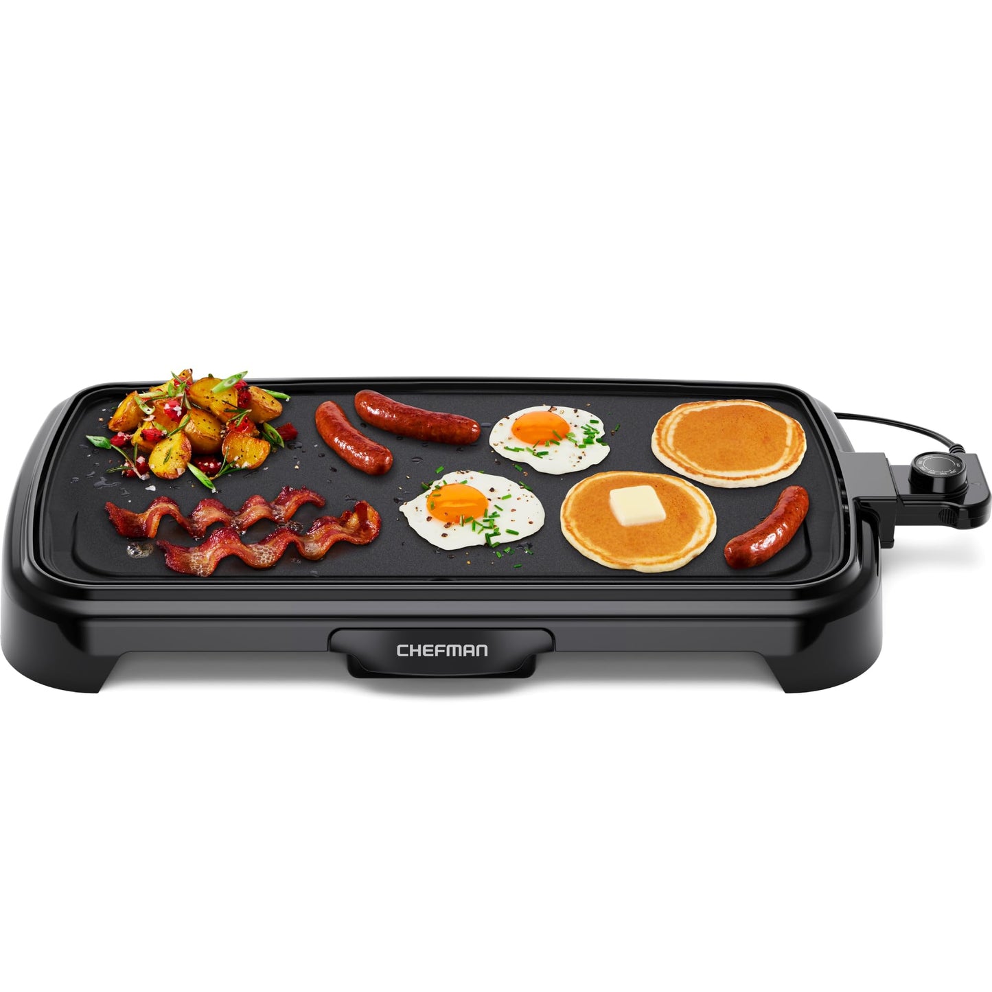 Chefman XL Electric Griddle with Removable Temperature Control, Immersible Flat Top Grill, Burger, Eggs, Pancake Griddle, Nonstick Extra Large Cooking Surface, Slide Out Drip Tray, 25 x 51 CM 🍁 All In One Marketplace Canada