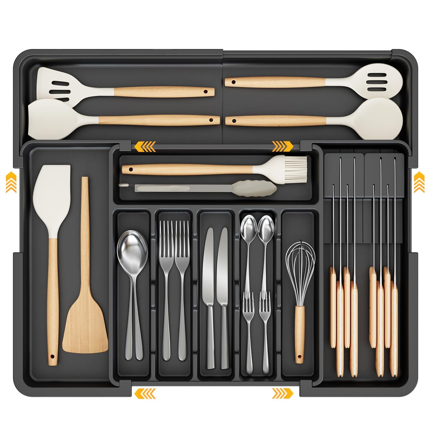 Ceecysaa Cutlery Organizer with 2 Removable Knife Blocks, Expandable Utensil Tray,Adjustable Cutlery Tray Drawer Organizer for Spoons, Knives, Kitchen Organizers and Storage,ABS,Black(6-9 Slots) 🍁 All In One Marketplace Canada