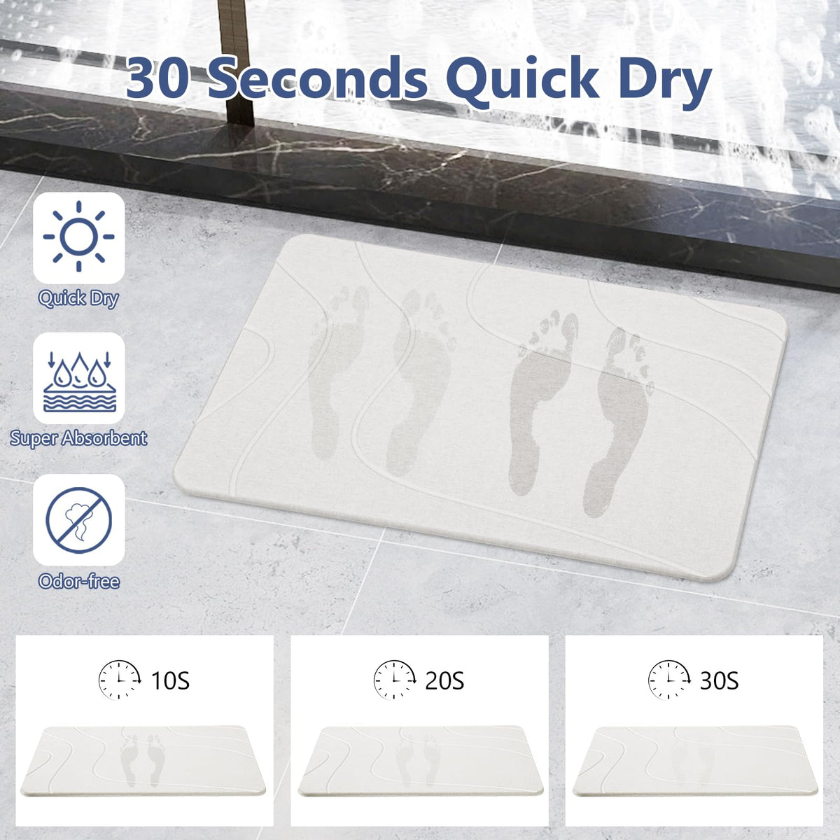 Ceecysaa 60 x 39cm Stone Bath Mat, Diatomaceous Earth Quick Dry Non Slip, White 🍁 All In One Marketplace Canada
