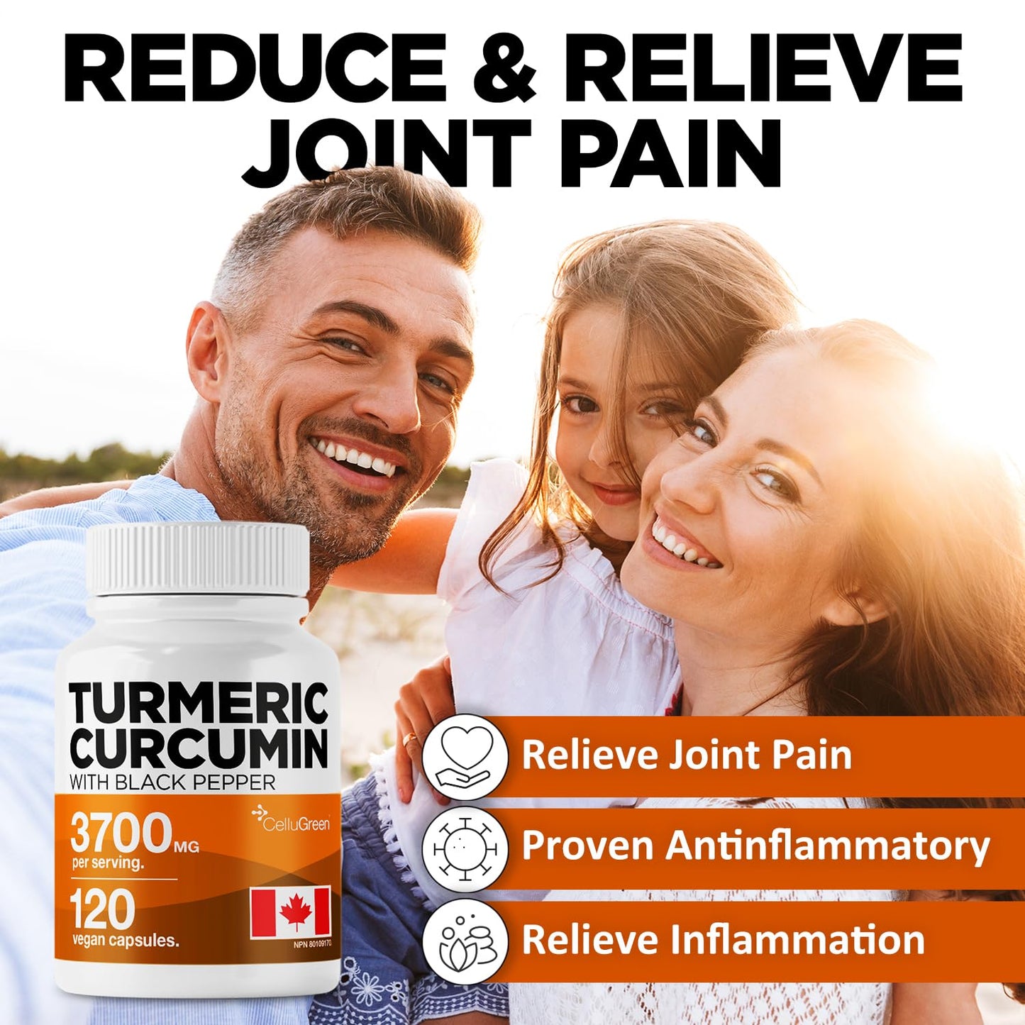 CelluGreen Turmeric Curcumin 3,700mg with Black Pepper Extract — 95% Curcuminoids for Joint Pain Relief & Anti-Inflammatory Support | Curcuma Longa | Non-GMO, Gluten-Free, Made in Canada | 120 Capsules 🍁 All In One Marketplace Canada