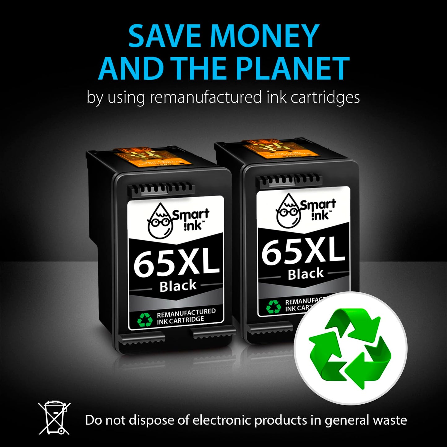 Smart Ink Remanufactured Ink Cartridges Replacement for HP 65 XL HP 65XL (2 Black Combo Pack) to use with DeskJet 3755 2600 2625 2652 2655 3700 3720 3752 3772 Envy 5000 5010 5052 5055 Printer Series 🍁 All In One Marketplace Canada