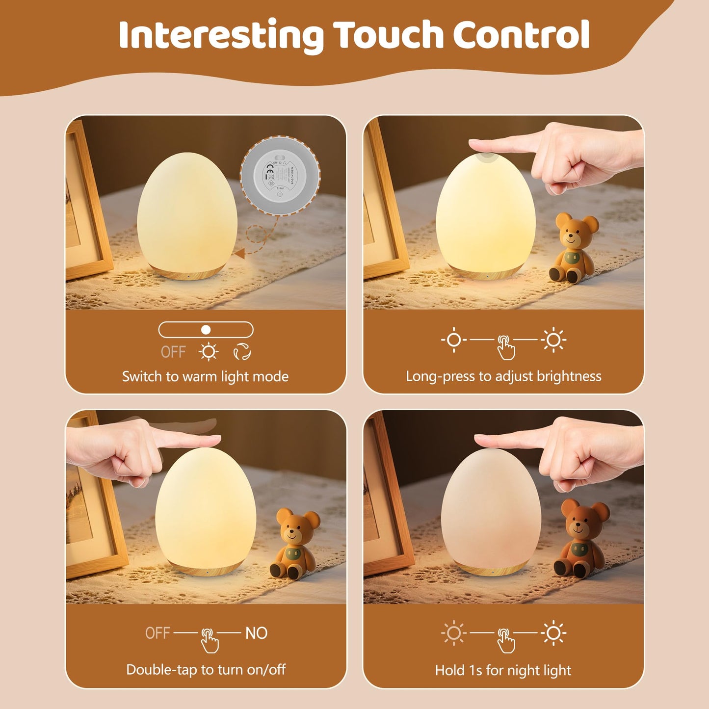 Night Lights for Kids, MediAcous Baby Night Light with 7 Colors Changing & Dimming Function, Rechargeable Kids Night Light with 1 Hour Timer & Touch Control, Up to 100H, Wood Grain 🍁 All In One Marketplace Canada