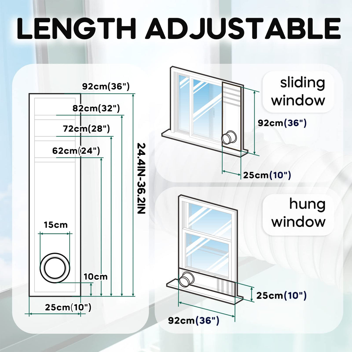 LOVIGA Window Seal for Portable Air Conditioner, 100% Sealing Effect AC Window Seal Vent Kit for Portable Air Conditioner Tumbler Dryer, 25x62~92cm Length Adjustable Waterproof 🍁 All In One Marketplace Canada