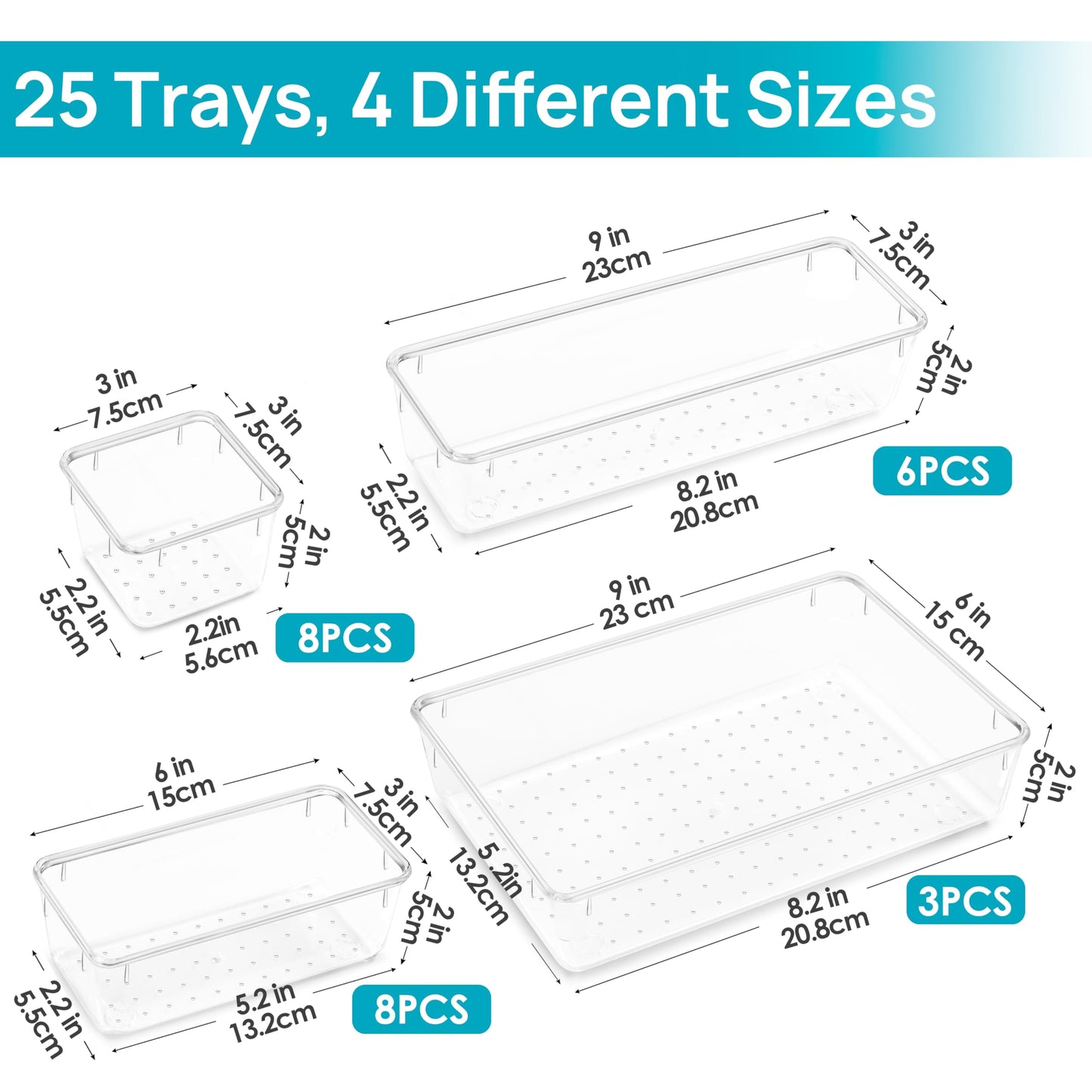 Vtopmart 25 PCS Plastic Clear Drawer Organizer, Acrylic Desk Drawer organizers, Organization and Storage for Makeup, Bathroom, Office, kitchen, Bedroom 🍁 All In One Marketplace Canada