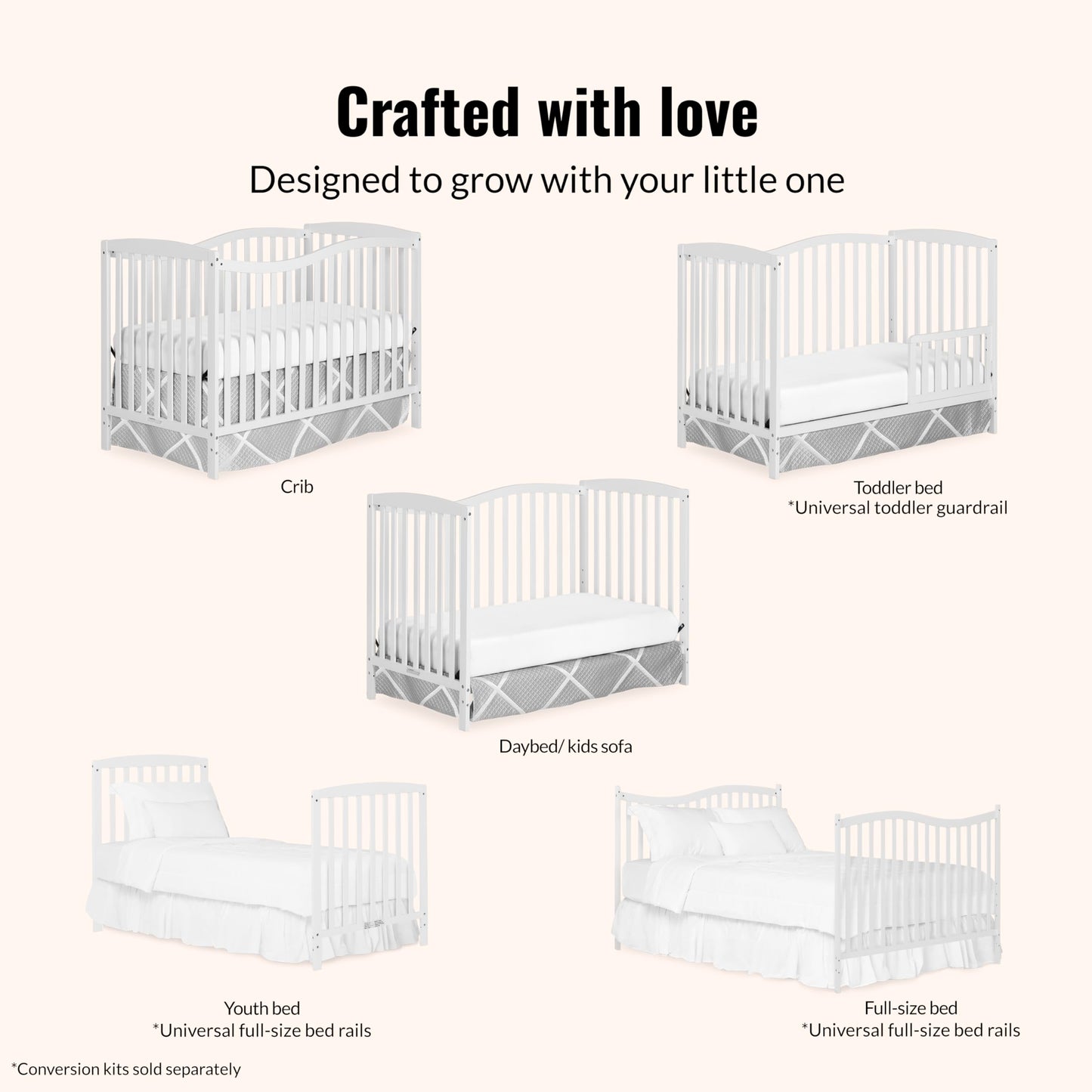 Dream On Me Chelsea 5-In-1 Convertible Crib In White, 4 Mattress Height Positions, Non Toxic Finish, JPMA Certified, Made Of Sustainable And Sturdy Pinewood 🍁 All In One Marketplace Canada
