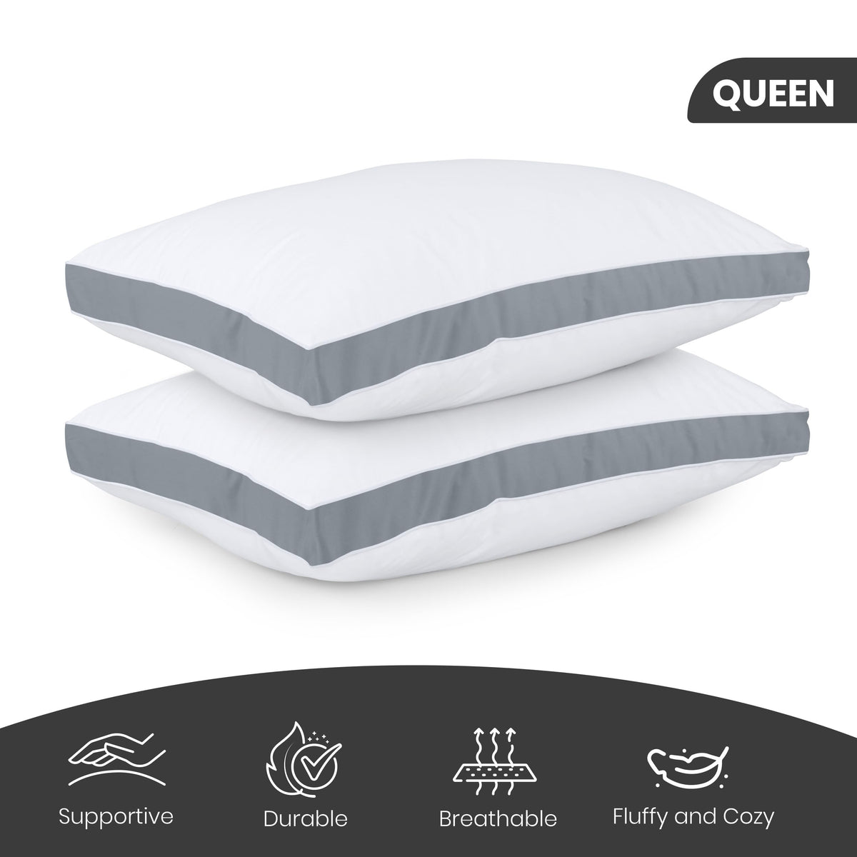 Utopia Bedding Bed Pillows for Sleeping Queen Size (Grey), Set of 2, Cooling Hotel Quality, Gusseted Pillow for Back, Stomach or Side Sleepers 🍁 All In One Marketplace Canada