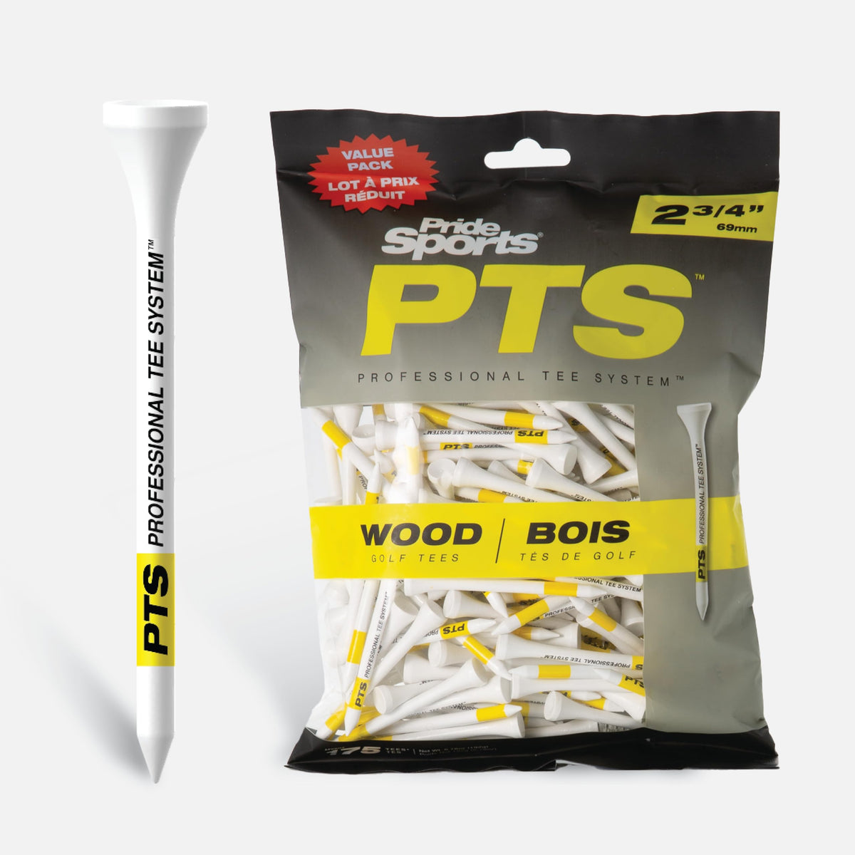 Pride Professional Tee System PT2417575 175 Count, Yellow on White, ProLength Plus Tee (3-1/4") 🍁 All In One Marketplace Canada