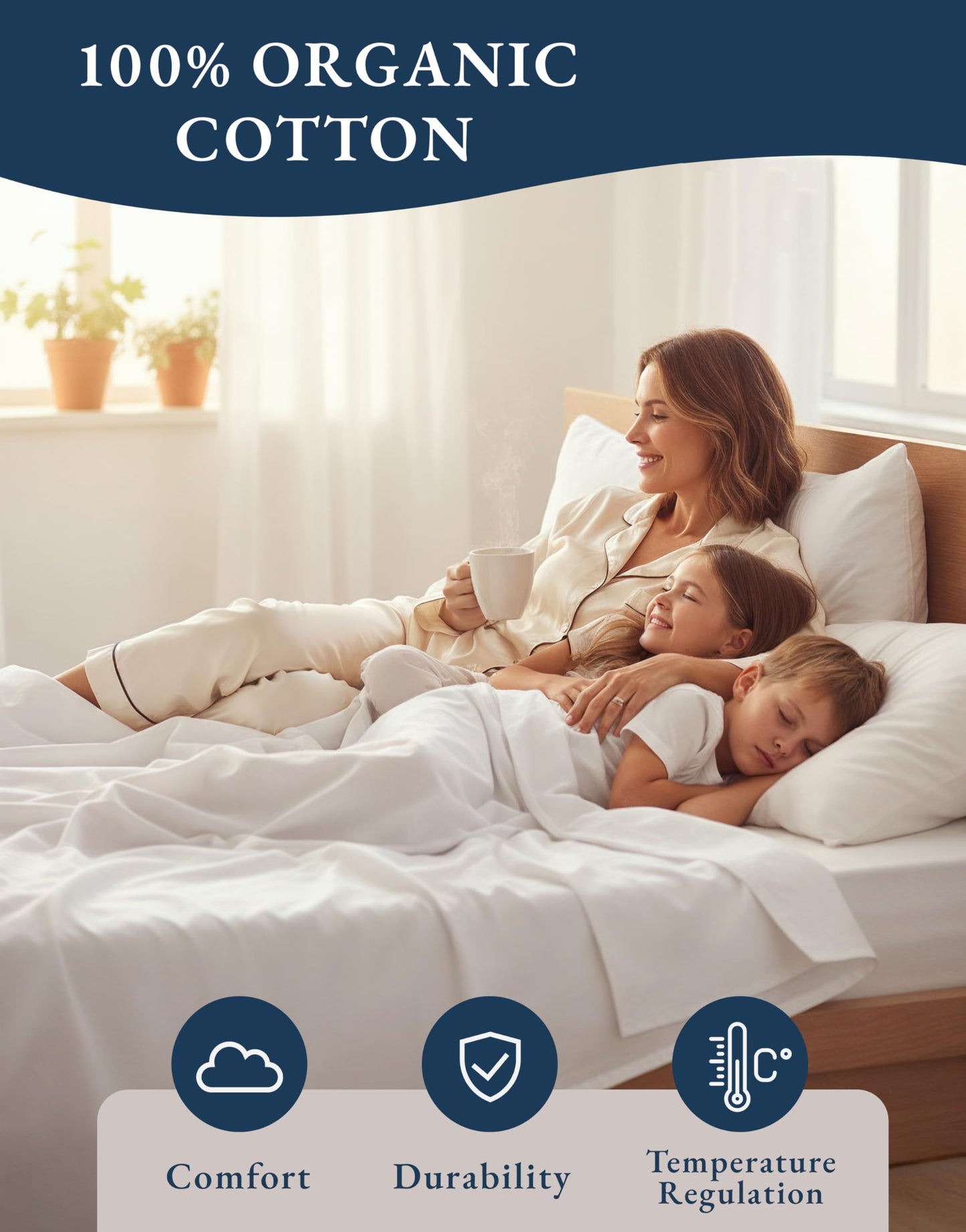 Lane Linen 100% Organic Cotton Queen Sheet Set, 4-Piece Percale Bed Sheets for Queen Bed - Soft, Breathable, Hypoallergenic, Deep Pocket Fits Mattress Up to 15" Deep, Hotel Quality Sheets - White 🍁 All In One Marketplace Canada