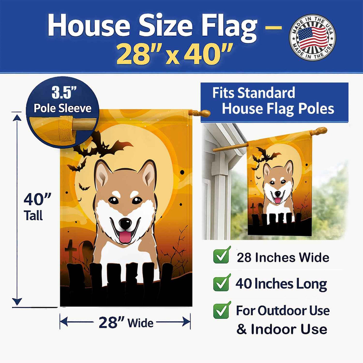 Caroline's Treasures BB1783CHF Halloween Shiba Inu Canvas House Size Flag, Multicolor, Large