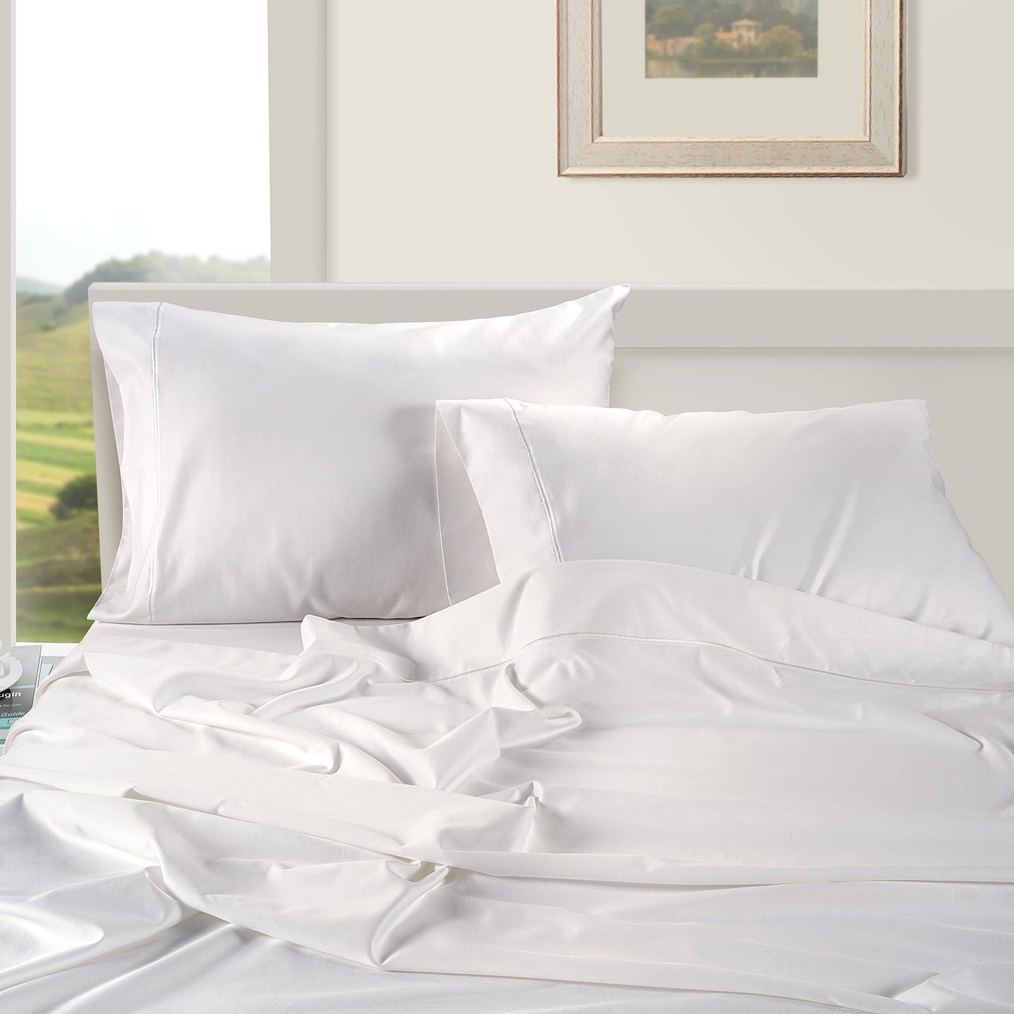 100% Egyptian Cotton Queen Sheets - 1000 Thread Count White Bed Sheets for Queen Size Bed, Long Staple Cotton Bedding Sheets, Sateen Weave, Luxury Hotel Sheets, Fits 17" Mattress 🍁 All In One Marketplace Canada