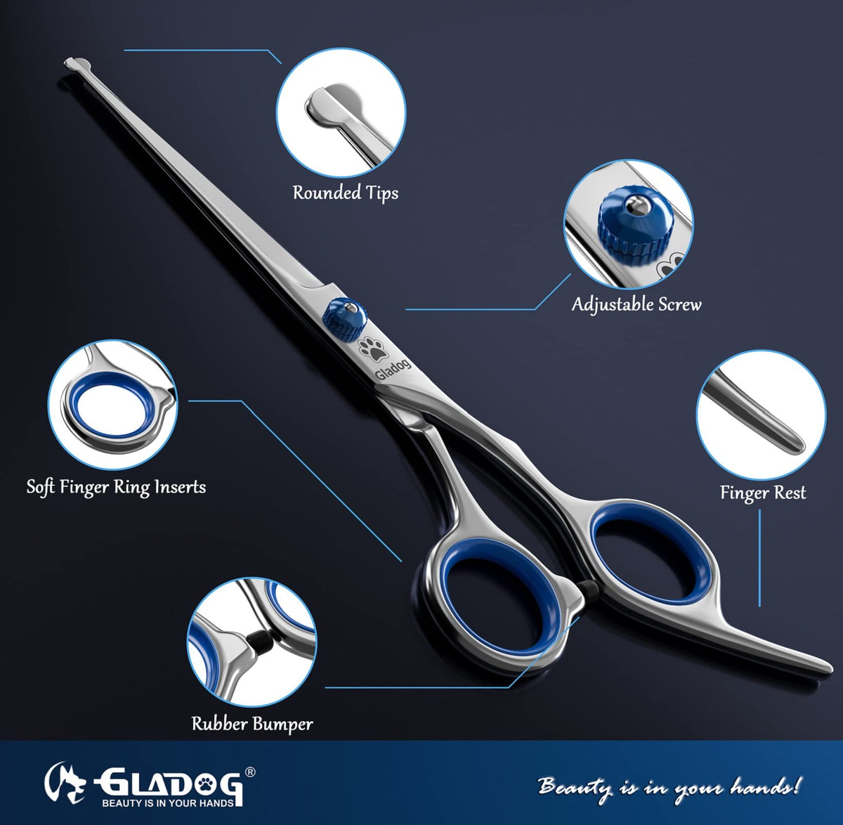 GLADOG Dog Grooming Scissors Kit with Safety Round Tips, Professional 6 in 1 Grooming Scissors for Dogs, Sharp and Durable Dog Shears for Dogs Cats Pets 🍁 All In One Marketplace Canada